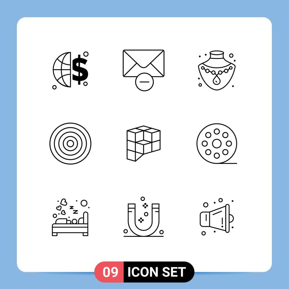 Set of 9 Vector Outlines on Grid for cinema crypto gold coin sport Editable Vector Design Elements