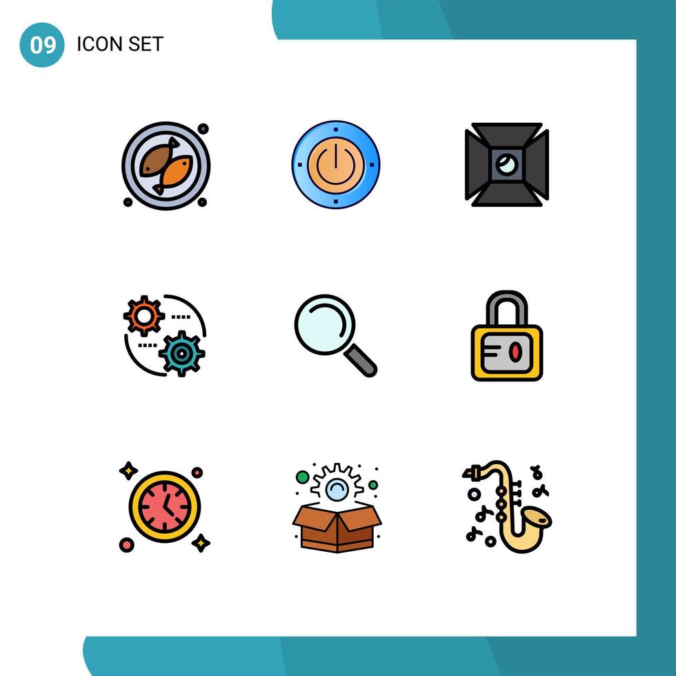 Filledline Flat Color Pack of 9 Universal Symbols of view find highlight setting setting Editable Vector Design Elements