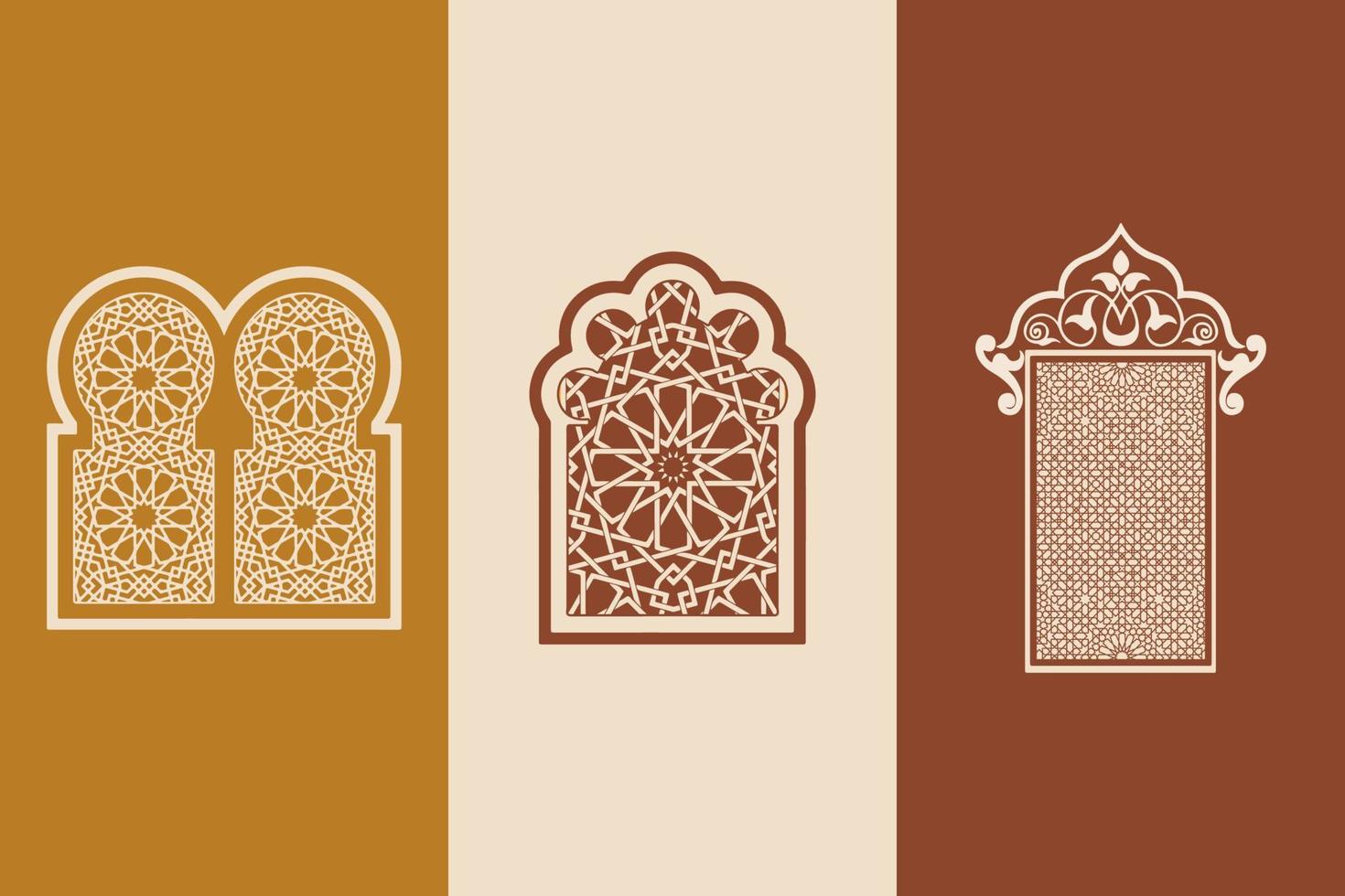 Las ventanas, las puertas y los arcos de estilo oriental árabe islámico establecen una imagen vectorial de mediados de siglo. geométrico abstracto contemporáneo marroquí. vector