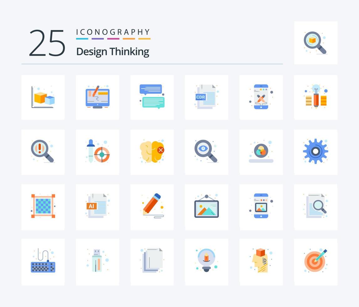 Design Thinking 25 Flat Color icon pack including phone. file format. screen. corel. cdr file vector