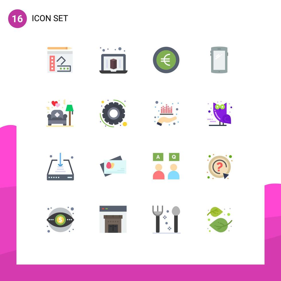 valores vector icono paquete de dieciséis línea señales y símbolos para amor lámpara firmar sofá androide editable paquete de creativo vector diseño elementos