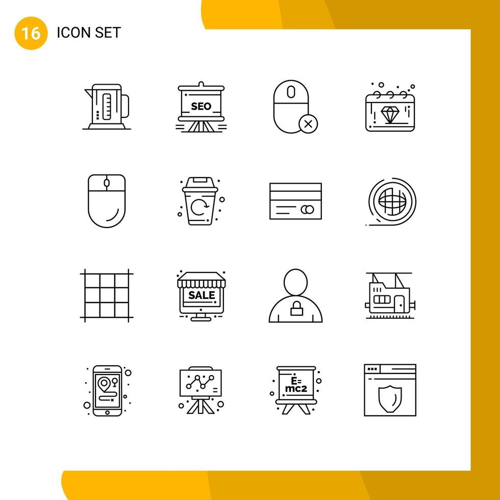Pictogram Set of 16 Simple Outlines of gem day board banking hardware Editable Vector Design Elements