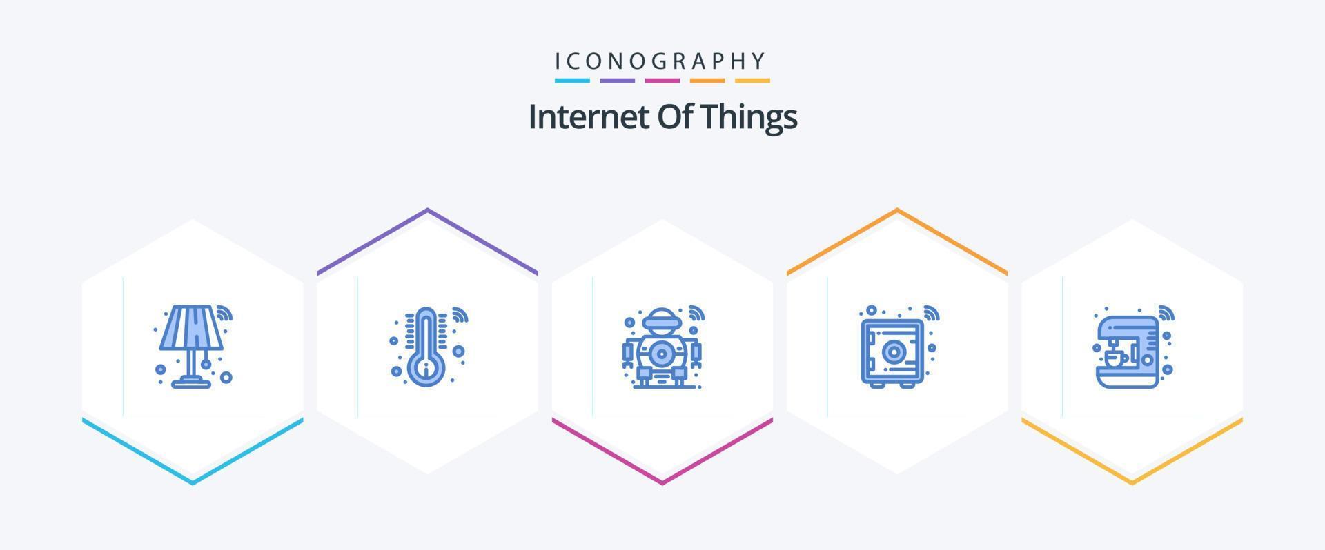 Internet de cosas 25 azul icono paquete incluso casa. seguro caja. robot. armario. inteligente vector