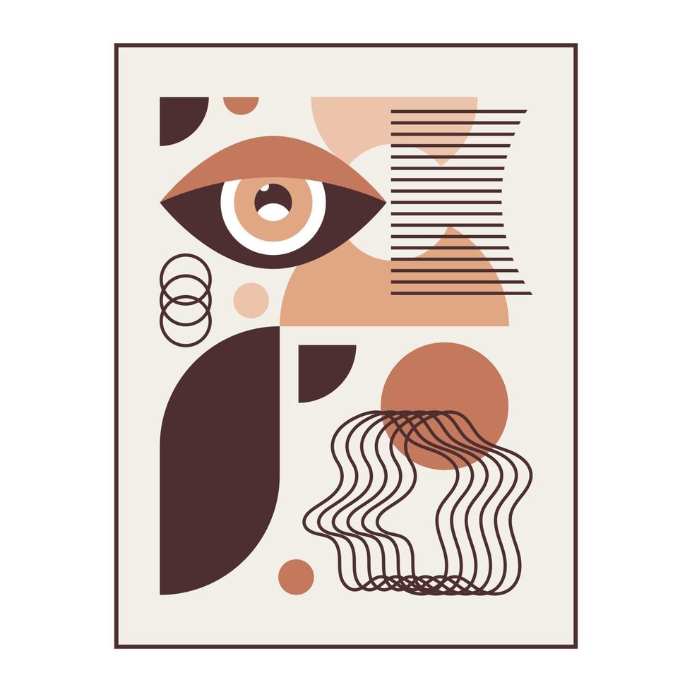 Bauhaus geometric boho poster. Abstract shapes and eye. vector