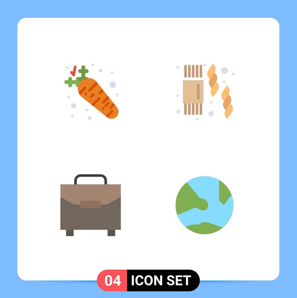 4 Universal Flat Icons Set for Web and Mobile Applications carrot payment nutrition pasta app Editable Vector Design Elements