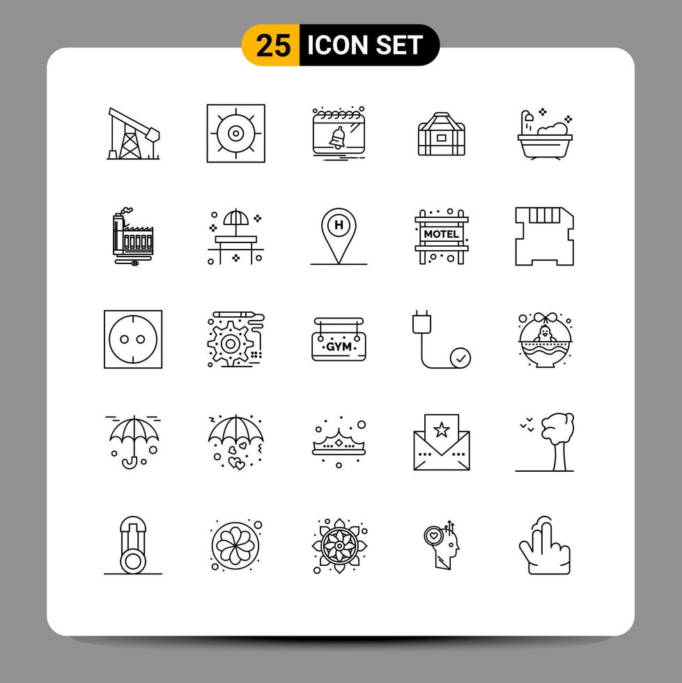 Pictogram Set of 25 Simple Lines of shower bathroom calendar sports equipment Editable Vector Design Elements