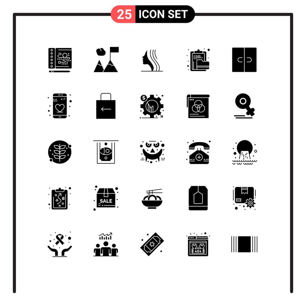 Modern Set of 25 Solid Glyphs Pictograph of furniture closet girl folder document Editable Vector Design Elements