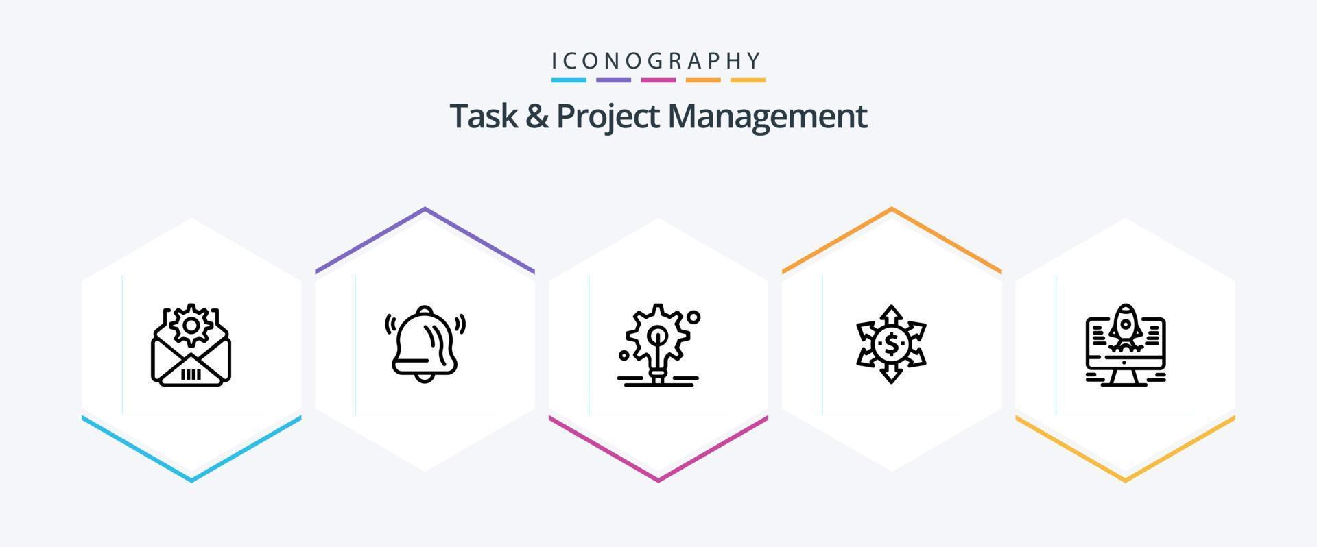 Task And Project Management 25 Line icon pack including computer . arrow. money . vector