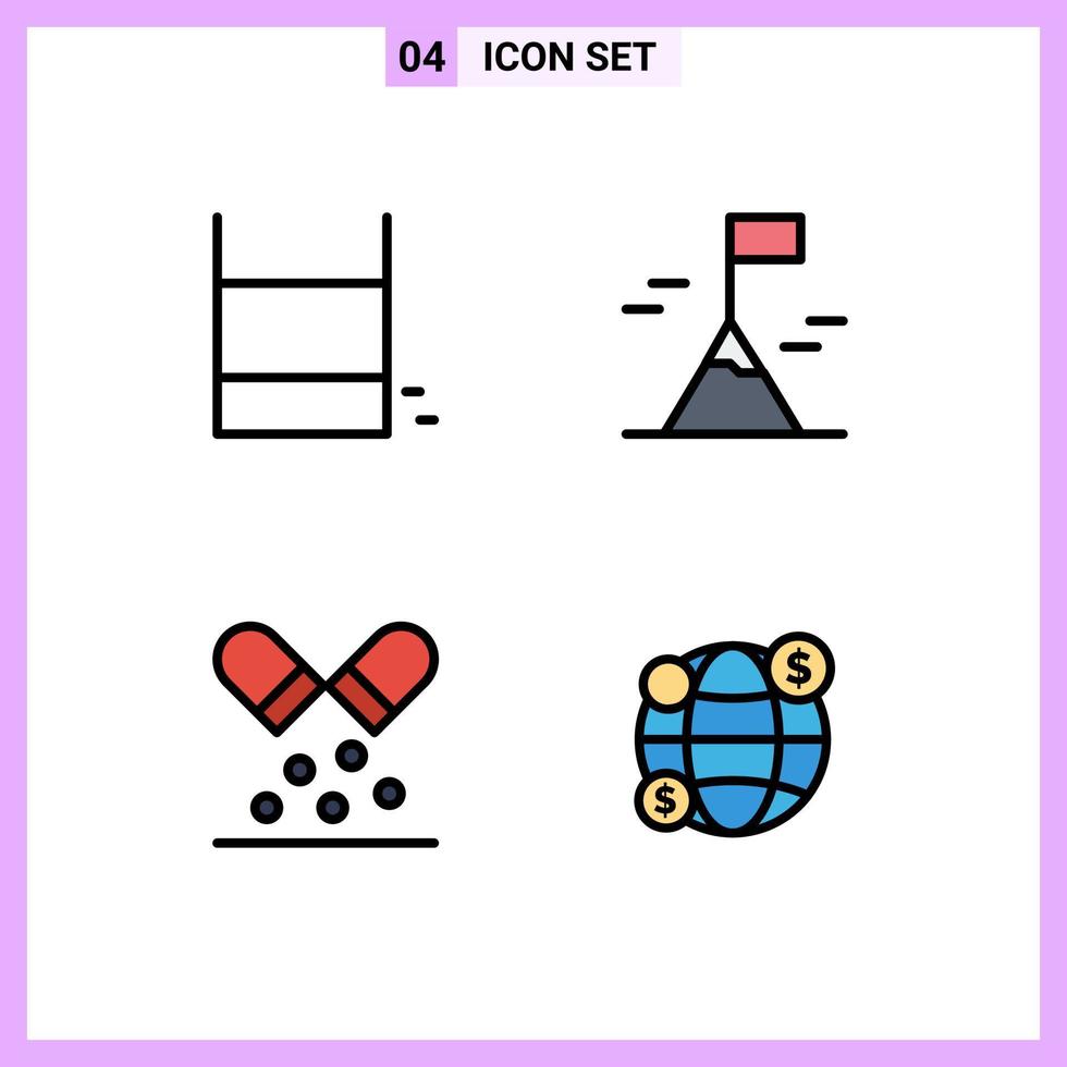 Group of 4 Filledline Flat Colors Signs and Symbols for game medicine sport nature global Editable Vector Design Elements