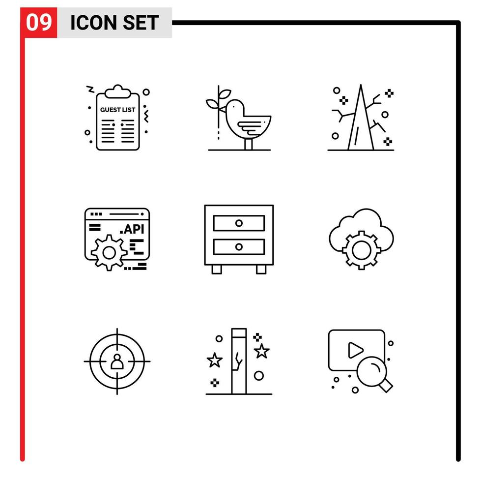 9 User Interface Outline Pack of modern Signs and Symbols of drawer application programme interface pacifism api concept winter Editable Vector Design Elements