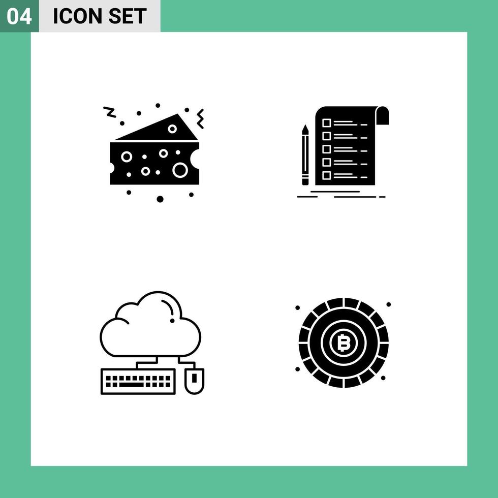 Group of 4 Solid Glyphs Signs and Symbols for cake computing food invoice mouse Editable Vector Design Elements