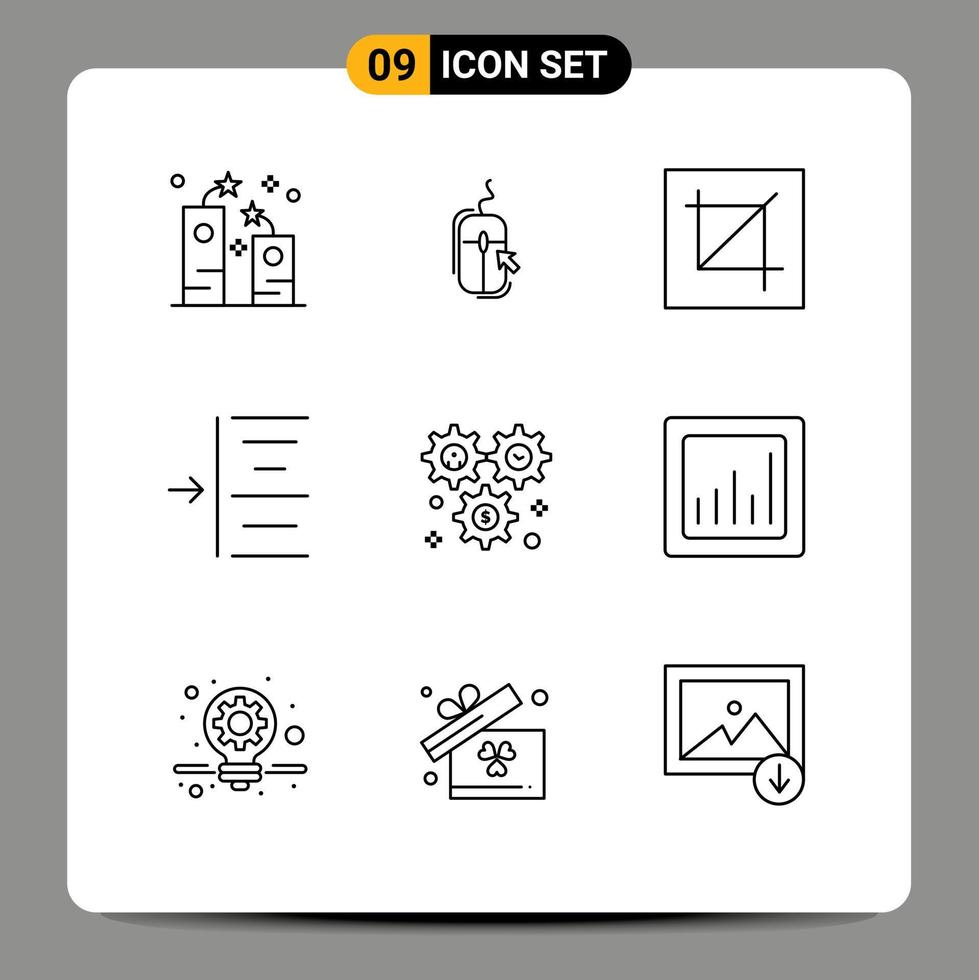 Modern Set of 9 Outlines and symbols such as text indent online tool interface Editable Vector Design Elements