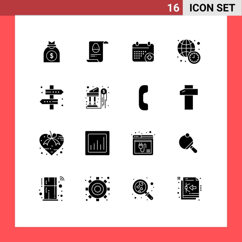 User Interface Pack of 16 Basic Solid Glyphs of map world news medical time clock Editable Vector Design Elements