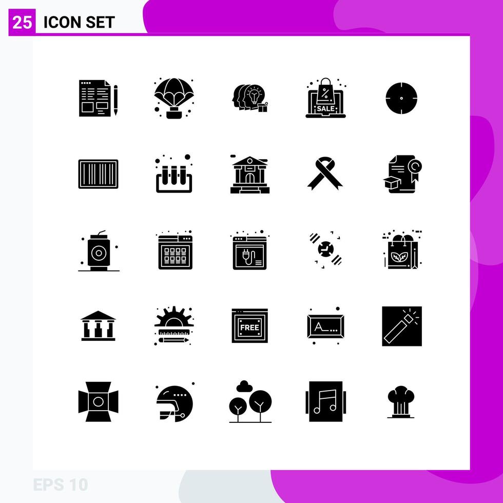 25 Solid Glyph concept for Websites Mobile and Apps goal sale idea offer discount Editable Vector Design Elements