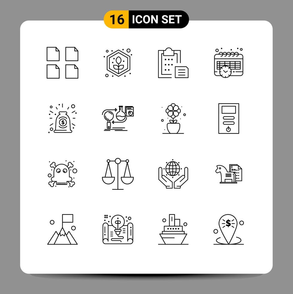 Set of 16 Modern UI Icons Symbols Signs for contract agreement document time calendar Editable Vector Design Elements