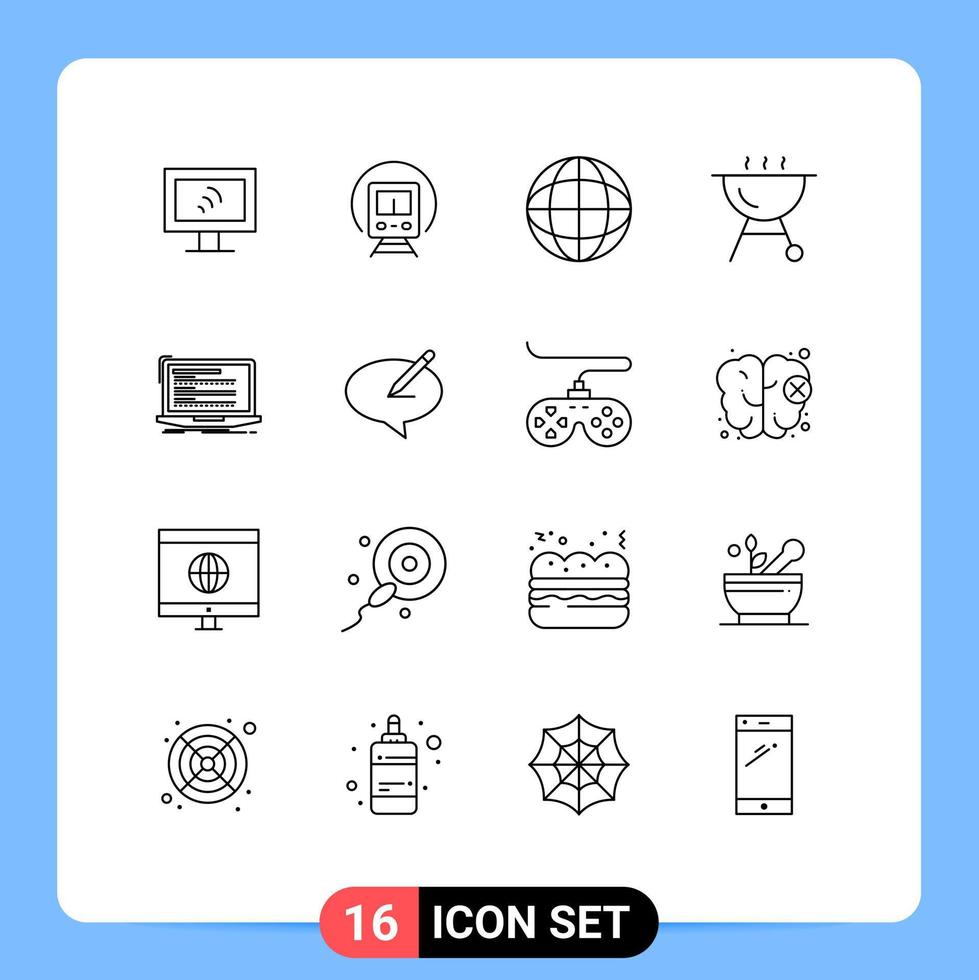 16 Universal Outline Signs Symbols of chat monoblock internet computer code Editable Vector Design Elements