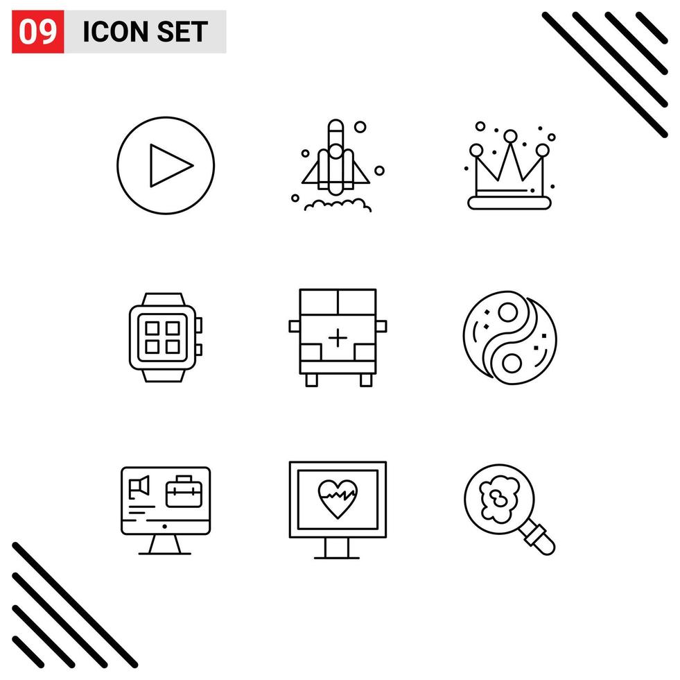 Pictogram Set of 9 Simple Outlines of vehicles outline electronic land watch Editable Vector Design Elements