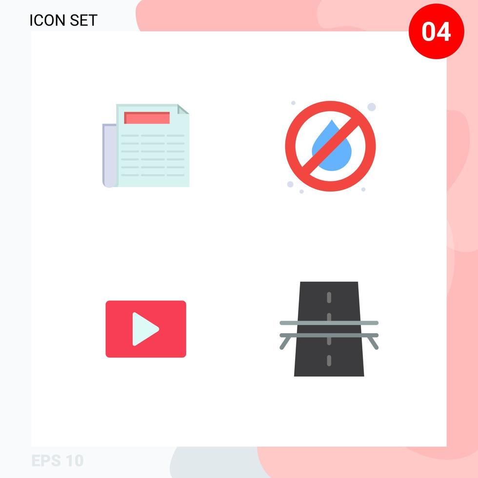 Group of 4 Flat Icons Signs and Symbols for news player no fire youtube construction Editable Vector Design Elements