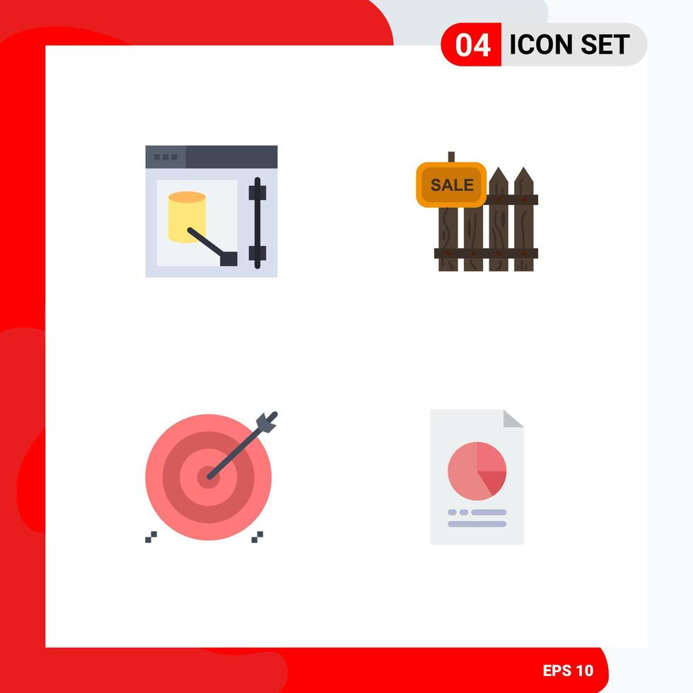 Set of 4 Vector Flat Icons on Grid for design house web realty business Editable Vector Design Elements