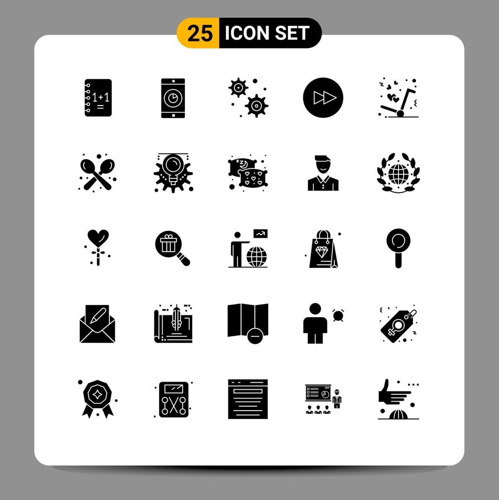 Modern Set of 25 Solid Glyphs Pictograph of coffee like gear setting get next Editable Vector Design Elements