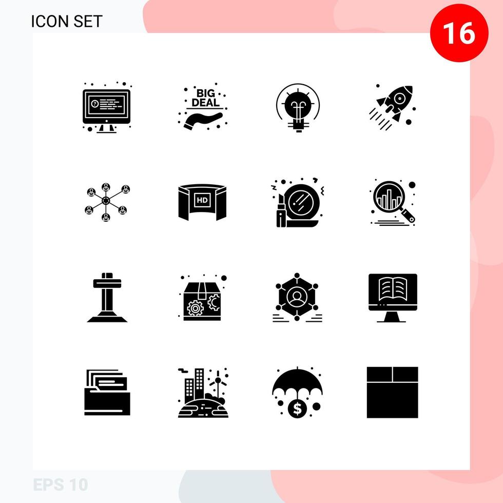 Pictogram Set of 16 Simple Solid Glyphs of wlan startup bulb business launch Editable Vector Design Elements