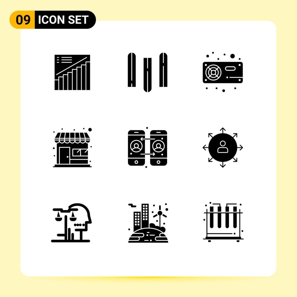 Pictogram Set of 9 Simple Solid Glyphs of call forwarding shop computer market store vga Editable Vector Design Elements