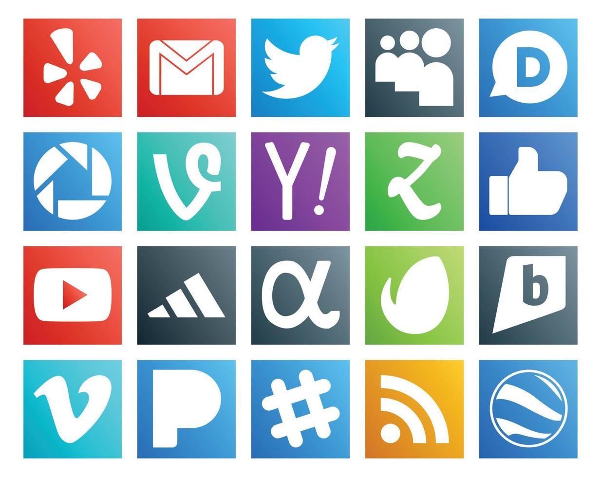 20 Social Media Icon Pack Including app net video picasa youtube zootool vector