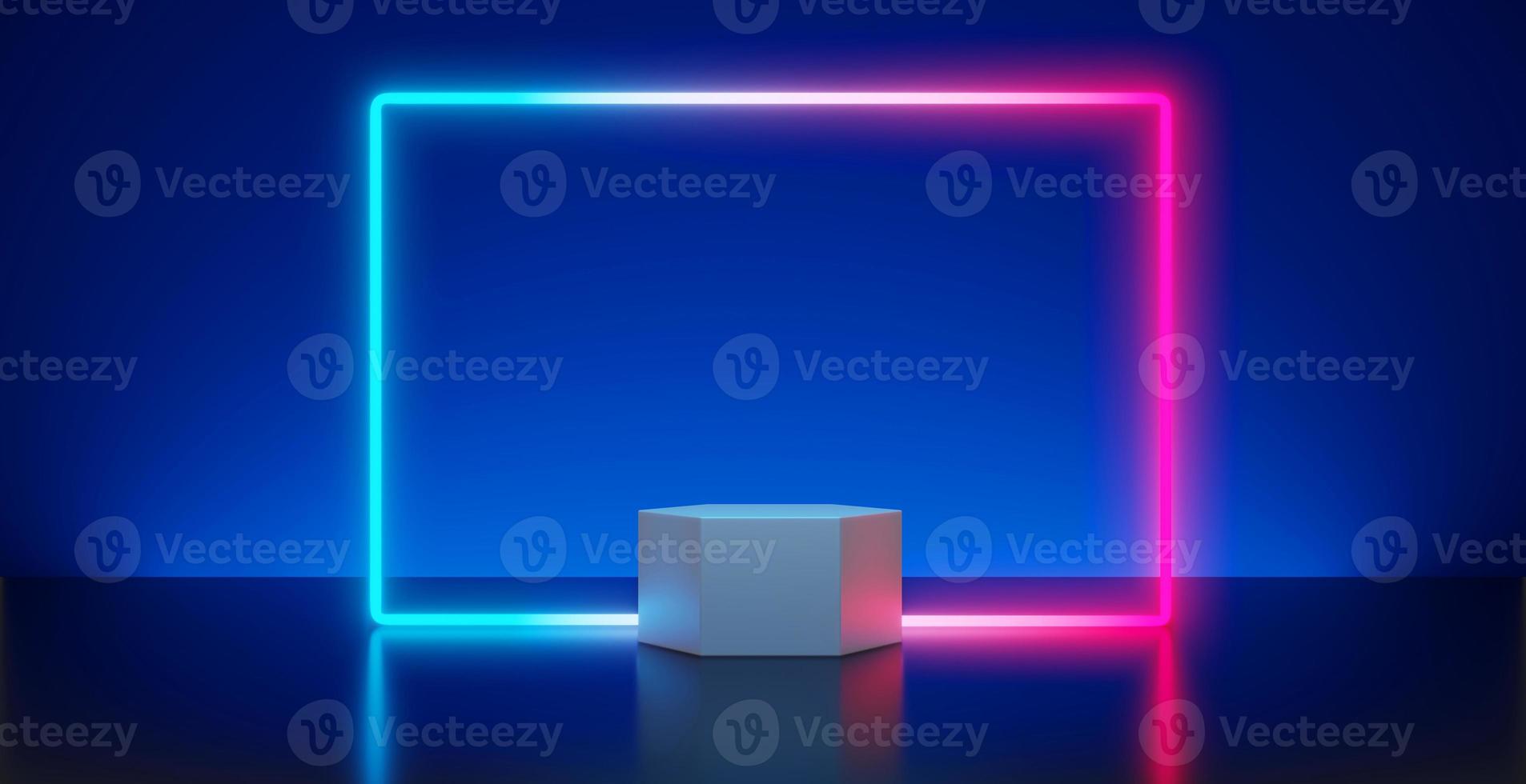 Display neon light background, stage with neon light, 3d rendering photo