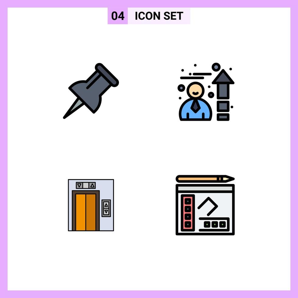 Set of 4 Modern UI Icons Symbols Signs for marker notebook performance building writer Editable Vector Design Elements