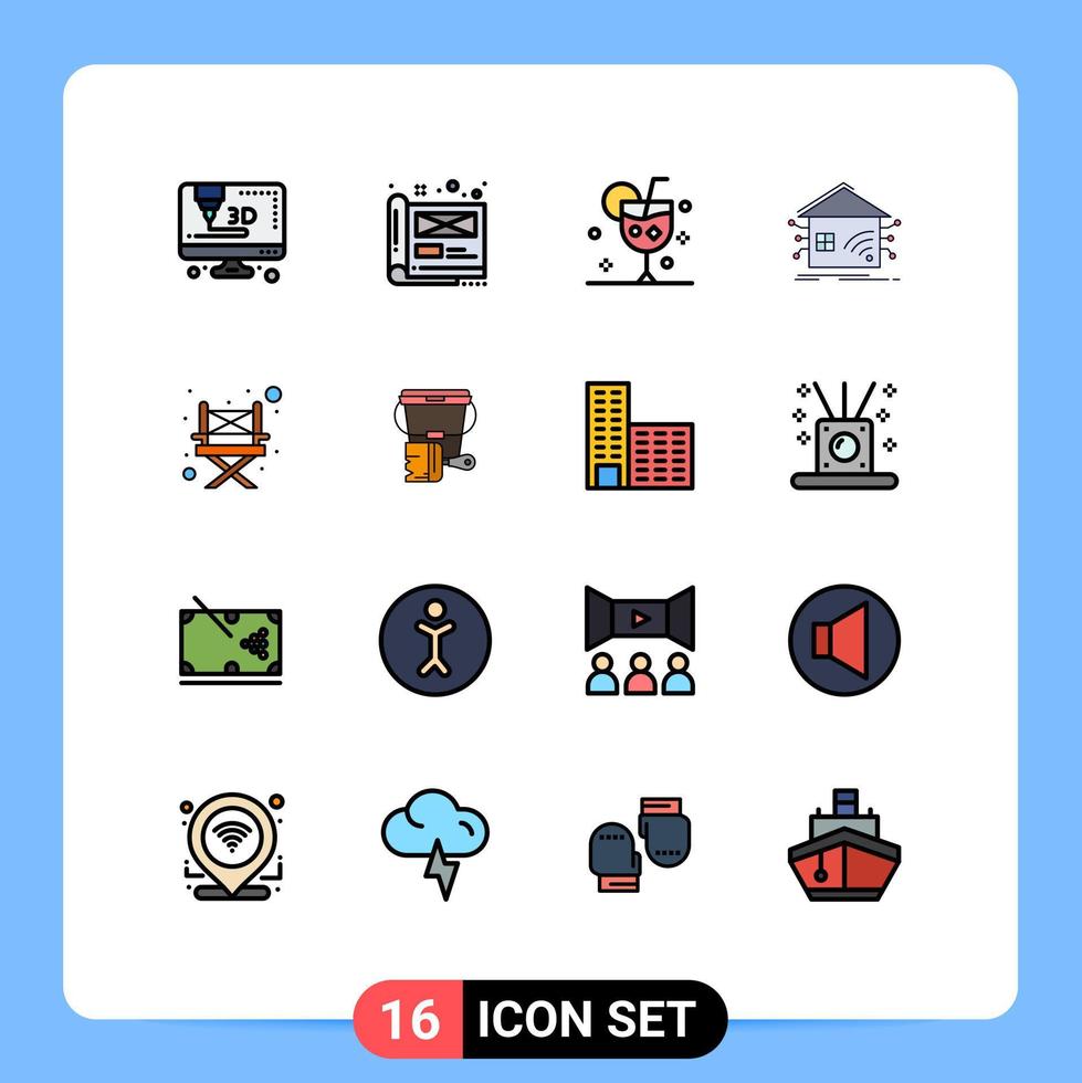 16 Universal Flat Color Filled Line Signs Symbols of camp smart cocktail house automation Editable Creative Vector Design Elements