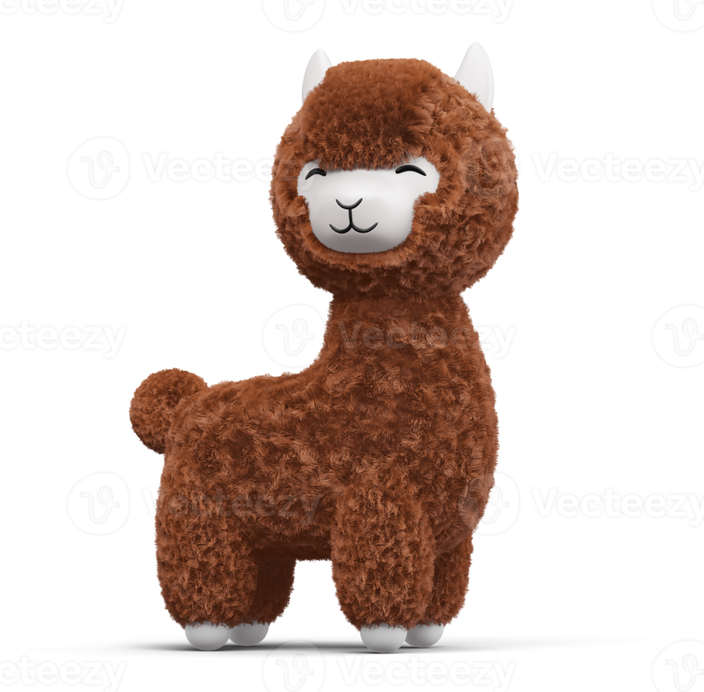 Happy cute alpaca, 3d rendering illustration png