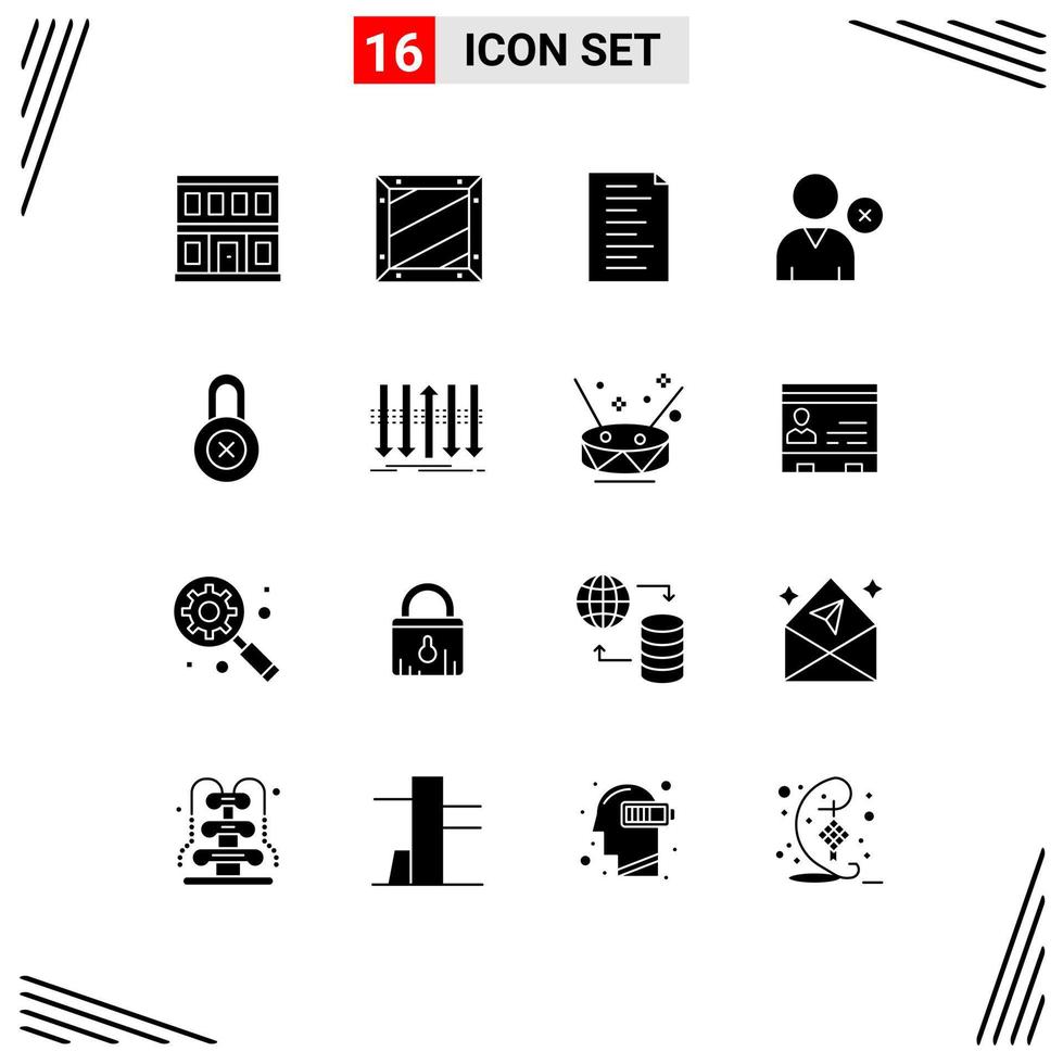 16 Universal Solid Glyphs Set for Web and Mobile Applications protection lock programing user delete Editable Vector Design Elements