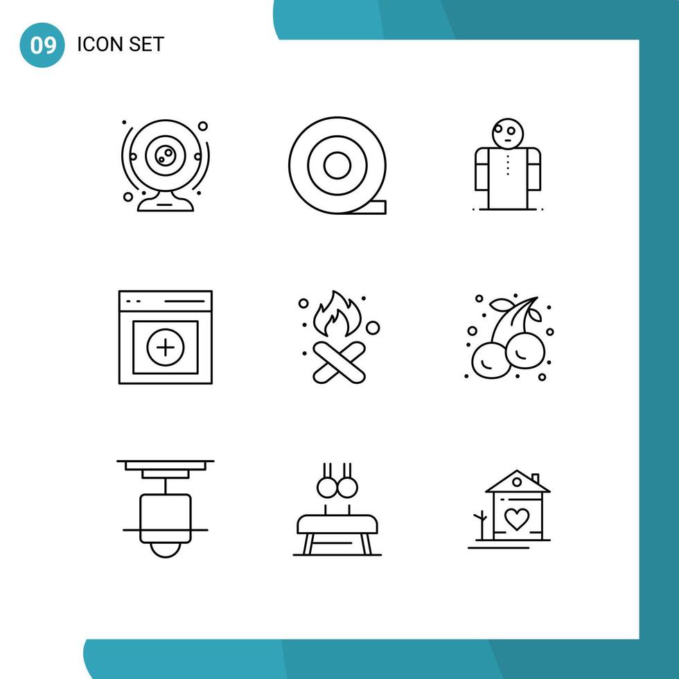 User Interface Pack of 9 Basic Outlines of pollution fire open burn upload Editable Vector Design Elements