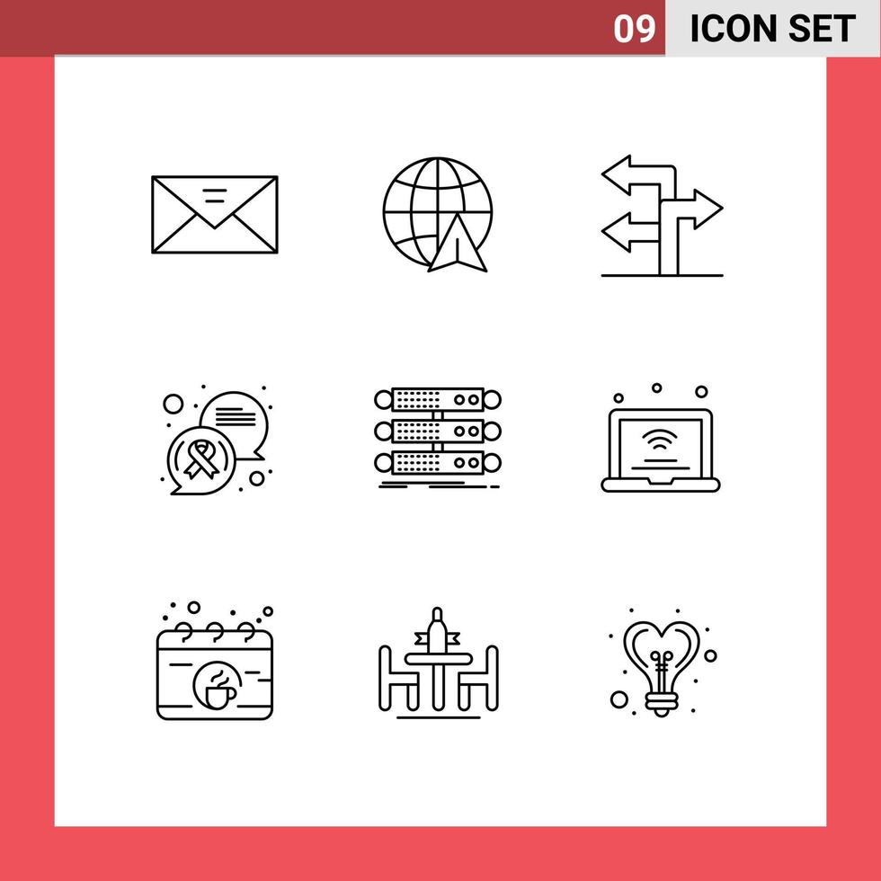 Modern Set of 9 Outlines Pictograph of rack server arrow cancer sign communication Editable Vector Design Elements