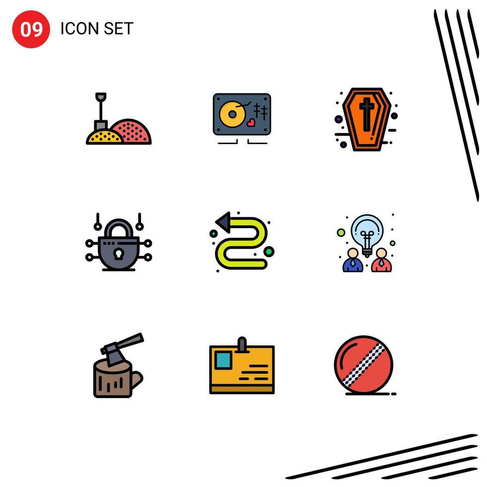Pictogram Set of 9 Simple Filledline Flat Colors of left directional coffin arrows network Editable Vector Design Elements