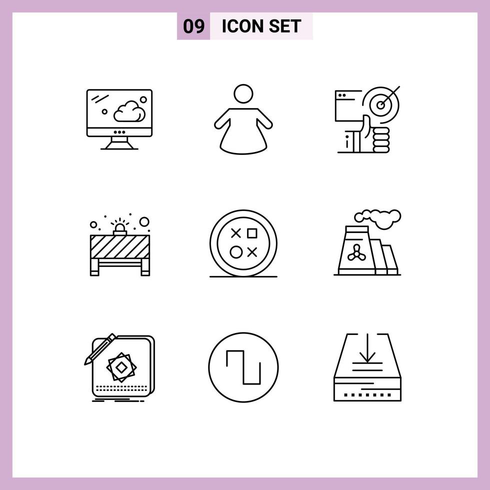 9 Universal Outline Signs Symbols of round design tumbs cross stop Editable Vector Design Elements