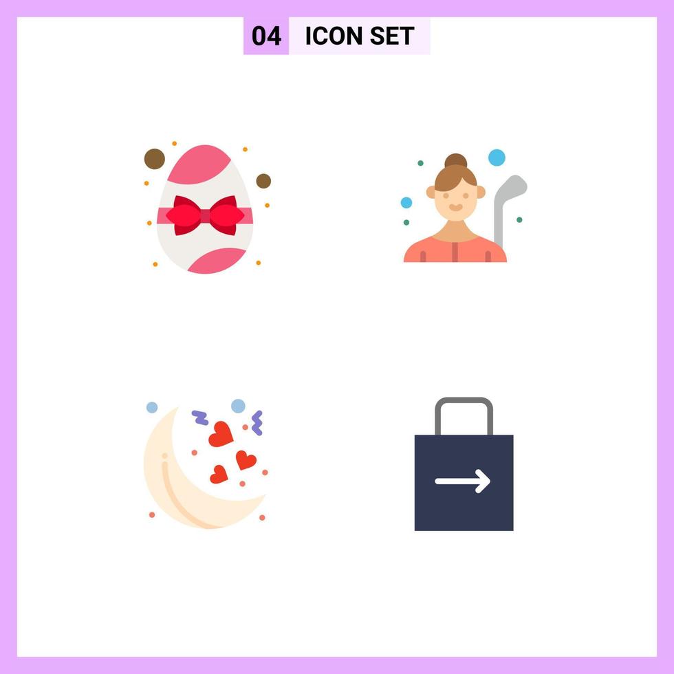 Set of 4 Vector Flat Icons on Grid for birthday moon egg golf player valentines Editable Vector Design Elements