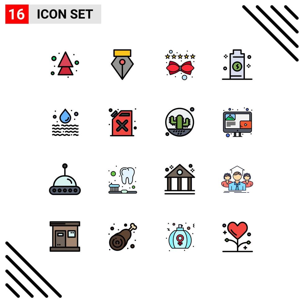 Flat Color Filled Line Pack of 16 Universal Symbols of pollution water management power electricity Editable Creative Vector Design Elements