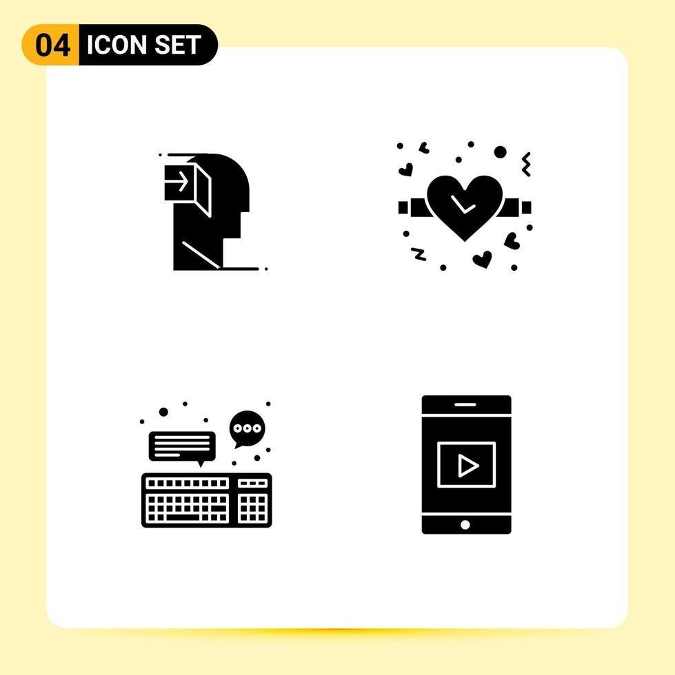 Set of 4 Modern UI Icons Symbols Signs for door computer mind valentine keyboard Editable Vector Design Elements