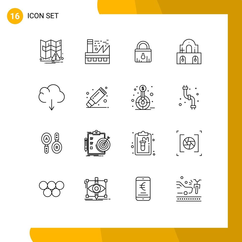 Mobile Interface Outline Set of 16 Pictograms of data easter lock church building Editable Vector Design Elements