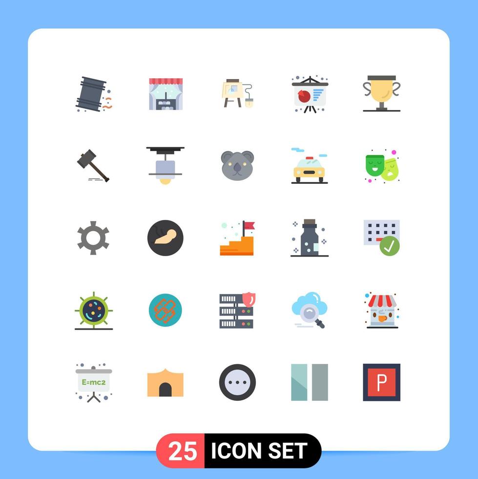 Pack of 25 creative Flat Colors of trophy award online achievements conference poster Editable Vector Design Elements