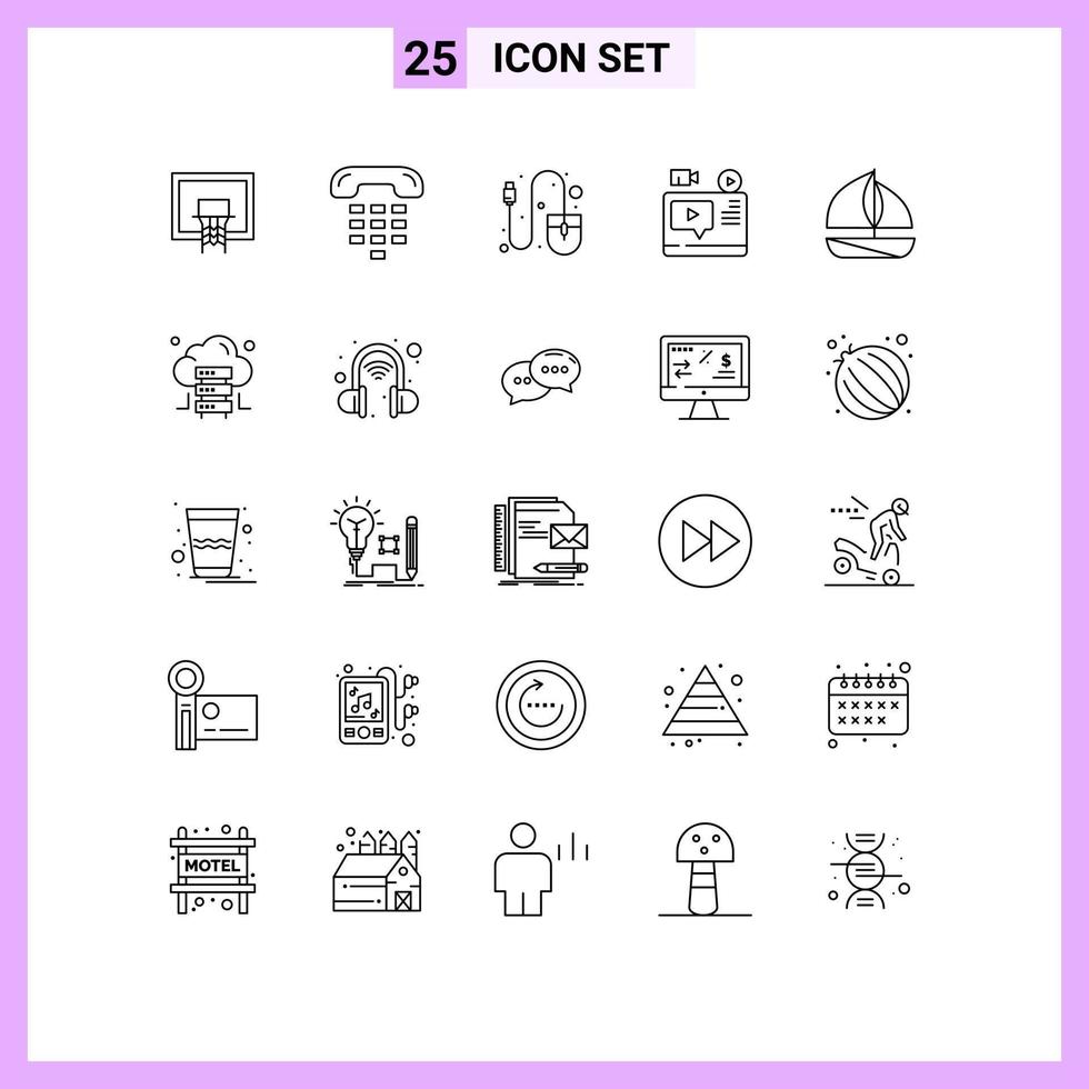 Pack of 25 creative Lines of youtube record device video mouse Editable Vector Design Elements