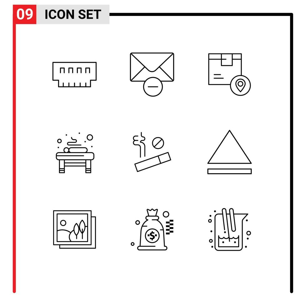 Set of 9 Vector Outlines on Grid for no relaxation box massage product Editable Vector Design Elements
