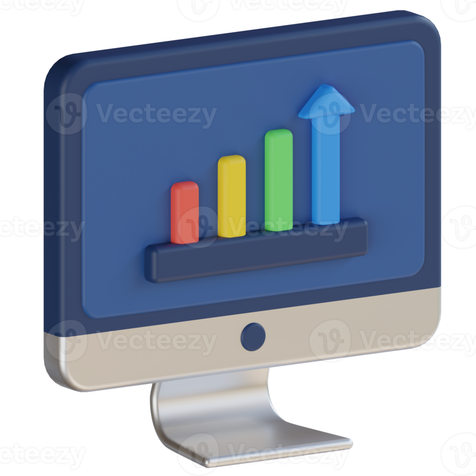 gráfico de barras de computadora icono de renderizado 3d png