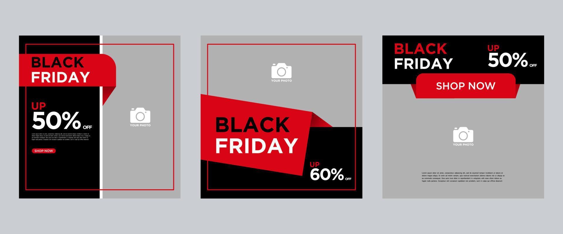 Creative modern black friday sale social media post banner template collection. vector