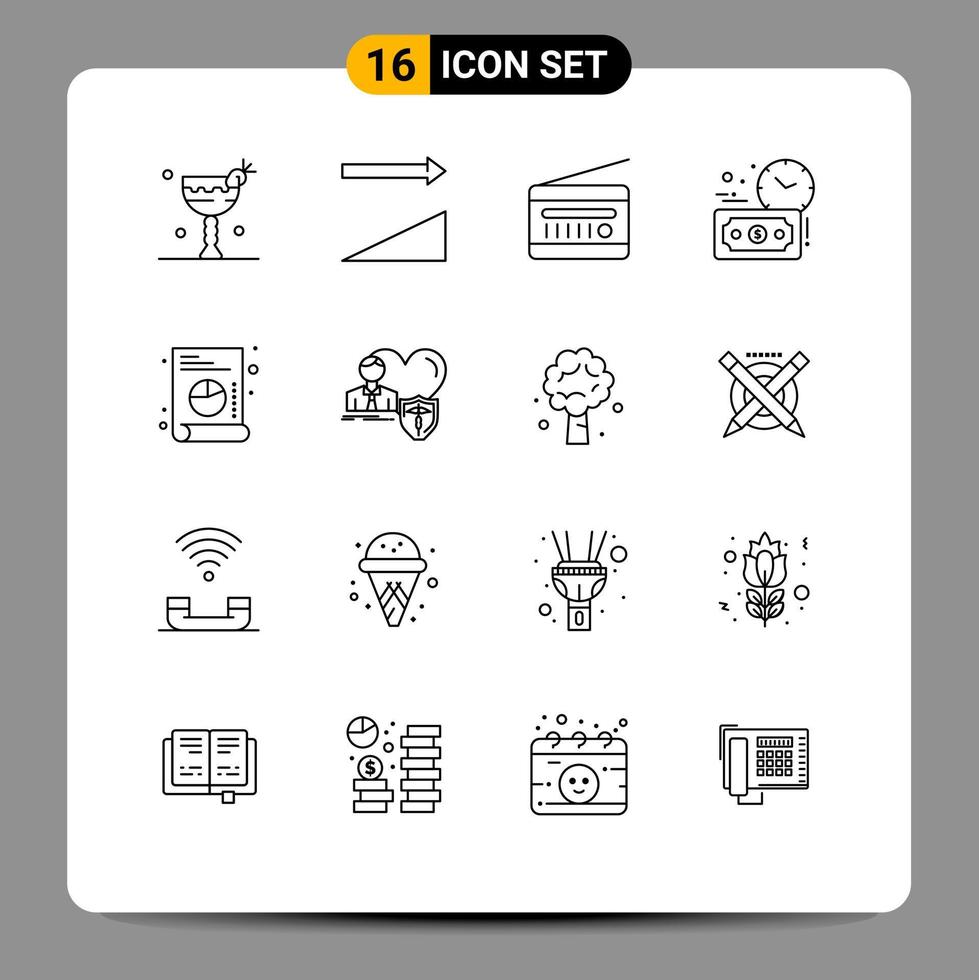 Pictogram Set of 16 Simple Outlines of list web fm radio money budget estimate Editable Vector Design Elements