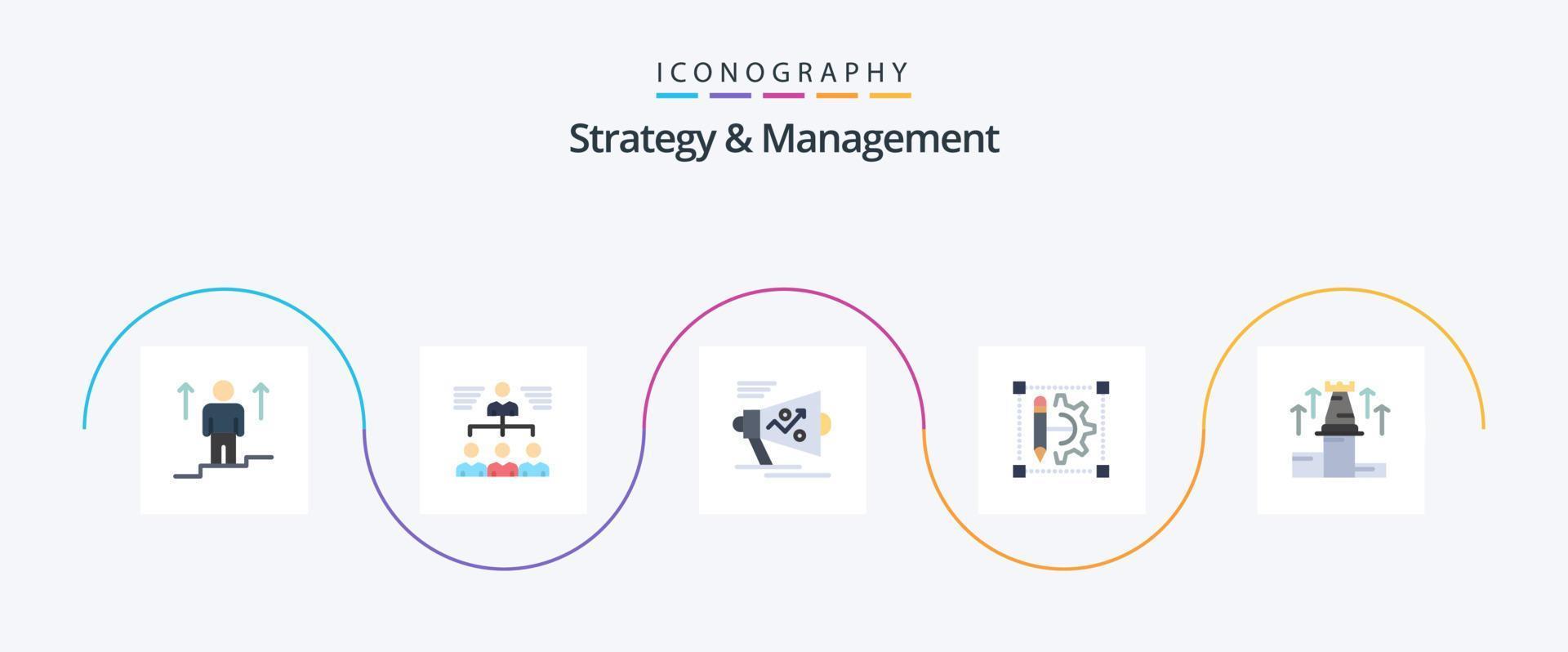 Strategy And Management Flat 5 Icon Pack Including cog wheel. pencil. user. announce. loudspeaker vector