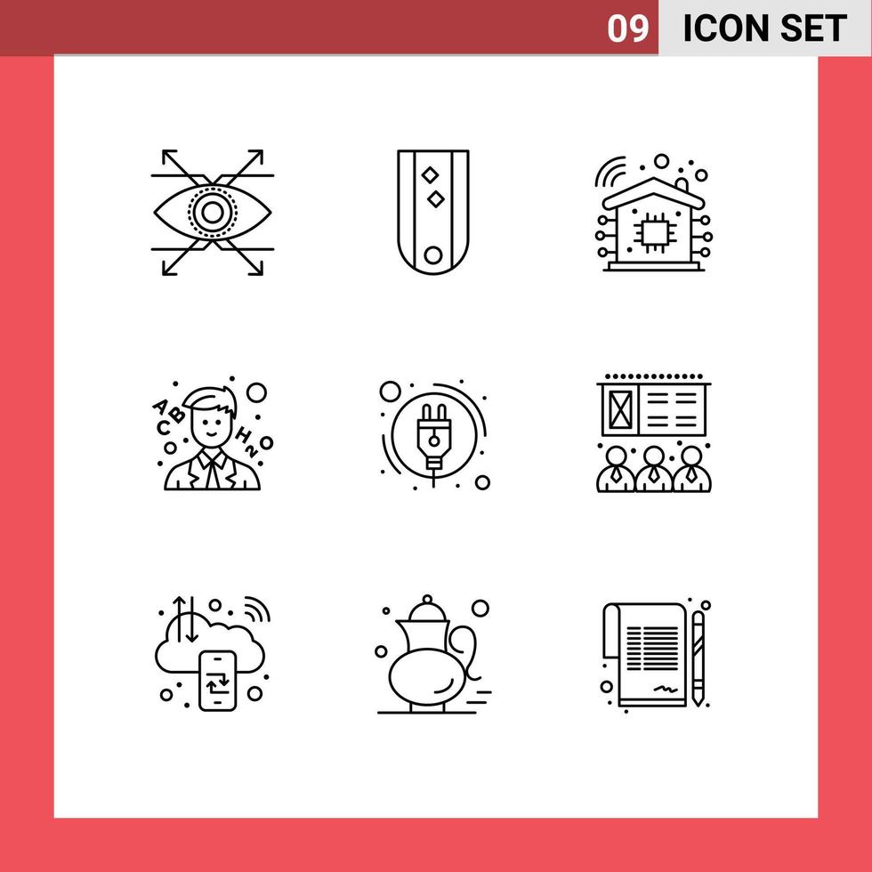 Pack of 9 Modern Outlines Signs and Symbols for Web Print Media such as power energy consumption striped teacher learn Editable Vector Design Elements