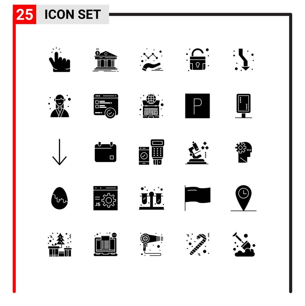 25 Universal Solid Glyph Signs Symbols of up arrow federal unlock lock Editable Vector Design Elements