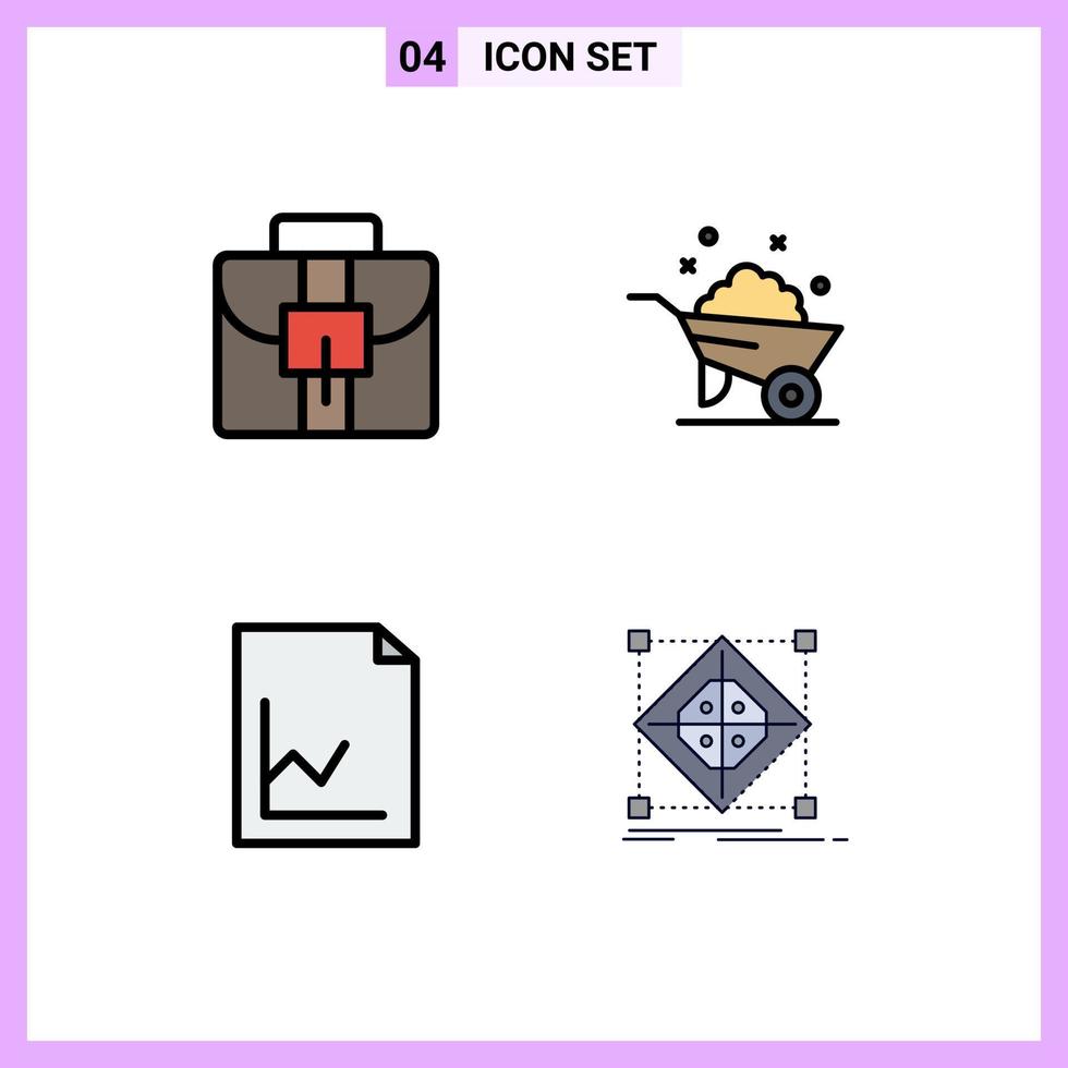 Set of 4 Modern UI Icons Symbols Signs for briefcase graph barrow spring cluster Editable Vector Design Elements